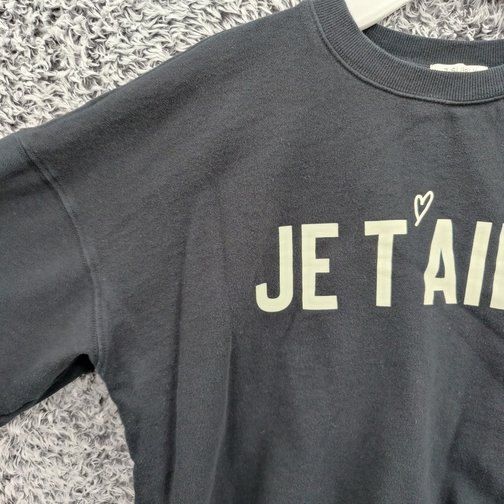 Z Supply Womens Parisian Chic Je T'aime Sweatshirt M Black Cotton Graphic Crop - Picture 7 of 16